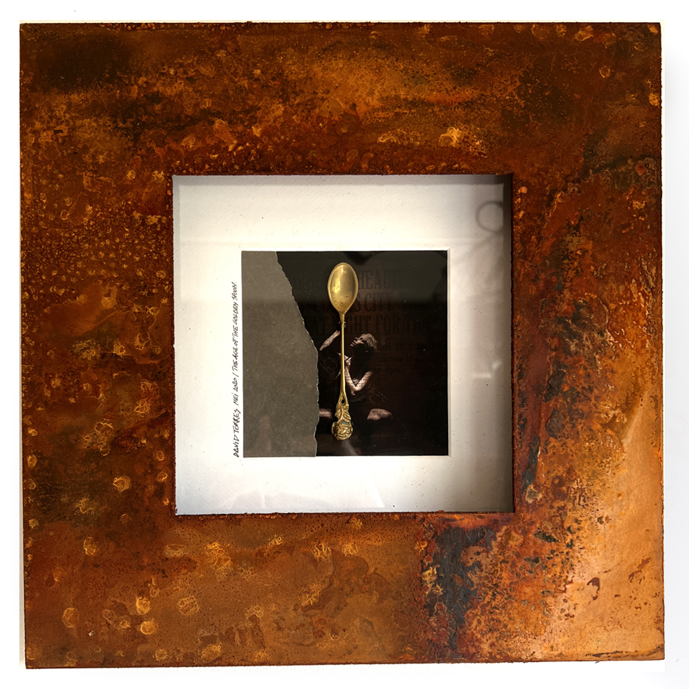 The age of the golden spoon 2020  34 cm x 34 cm Cold rusted Steel - spoon -photo  <br> Price 450 € (VAT included)